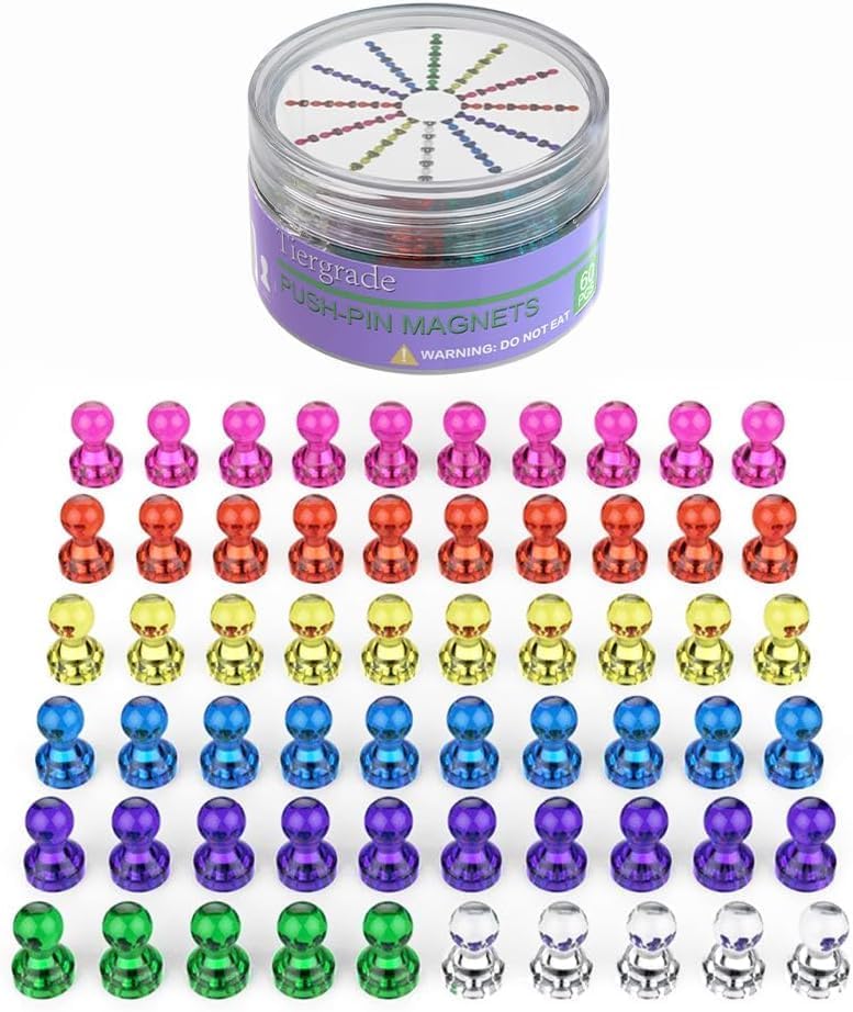 Push Pin Magnets - Tiergrade 120 Pack 7 Assorted Color Strong, Office, Use at Kitchen Home and School Classroom, for Refrigerator Dry Erase Board and Whiteboard.