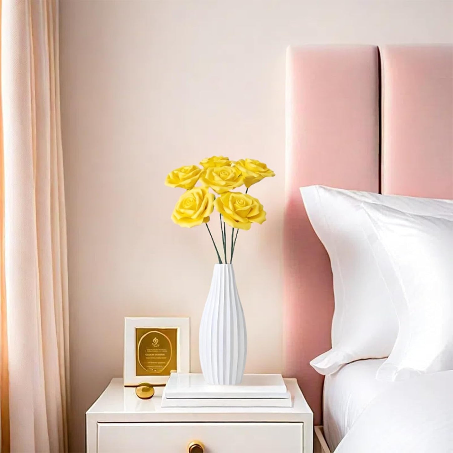 6 pcs Handmade Ceramic Roses,Featuring Vibrant Colors and Intricate Petal Details Floral Decorations Wedding Decoration Christmas Decor Gift Providing Long-Lasting Beauty (Yellow)