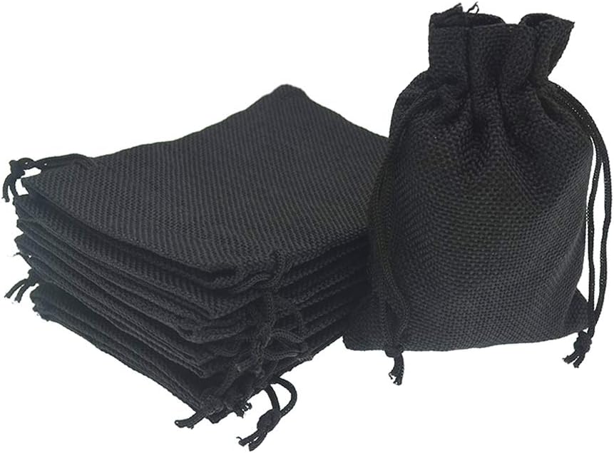 20Pcs Black Burlap Bags 5x7 inch, Drawstring Linen Gift Bags Small Jewelry Jute Sacks Halloween Candy Pouch Wedding Party Favor Bags