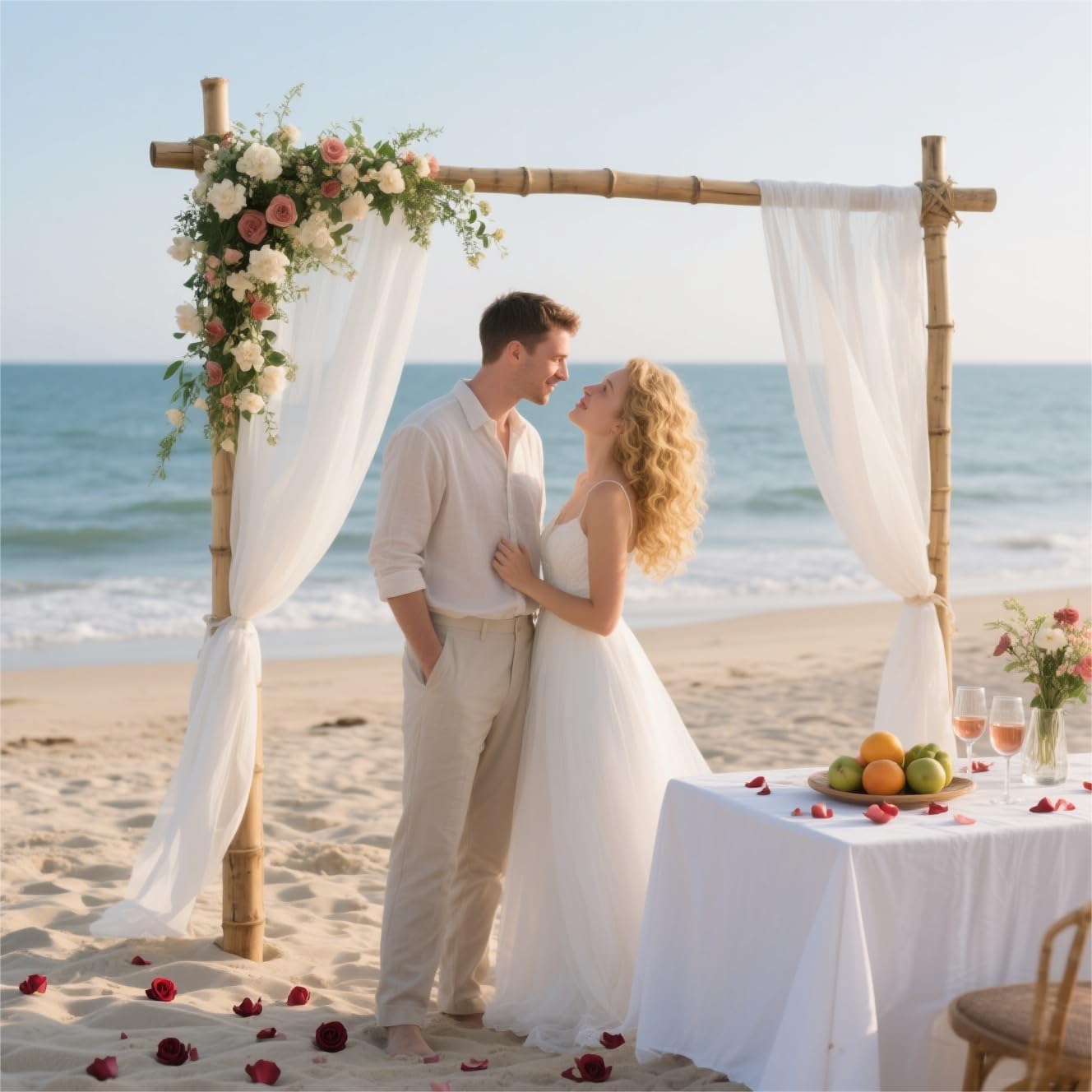 MLMW Wedding Arch Draping Fabric 2 Panels 29" x 20Ft Ivory Sheer Wedding Arch Backdrop Drapes Outdoor Curtain for Ceremony Party Background Ceiling Decor