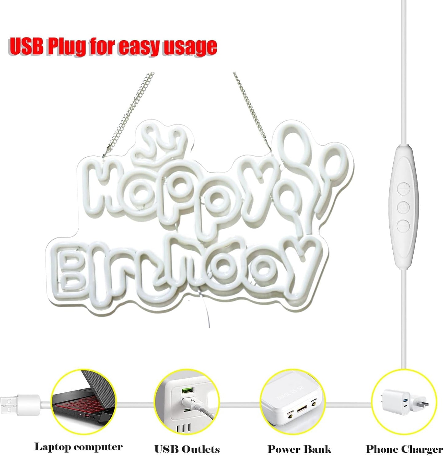 Happy Birthday neon signs，USB Powered Dimmable LED Colorful Lights for Backdrop Wall Decor,Eye-Catching Birthday light up sign for Parties Unforgettable Gifts Backdrops Size:16.54 * 10.39in