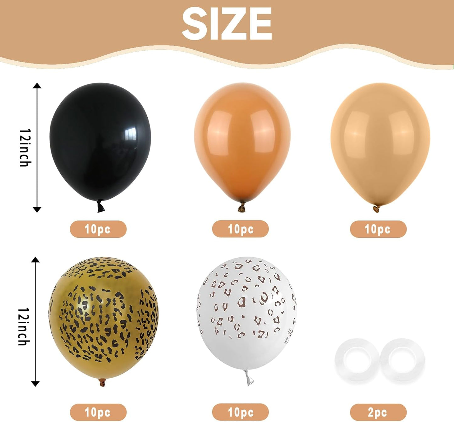 Cheetah Print Balloons, 52 PCS Black Brown Balloons, Black Brown White Cheetah Theme Balloons, Animal Party Decorations for Birthday Baby Shower Animal Leopard Themed Party Decoration