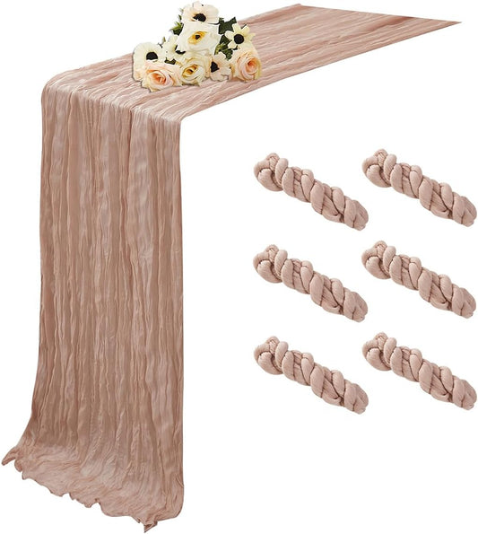 Nude 6 Pack Cheesecloth Table Runner 120 Inch 10 FT Boho Rustic Gauze for Wedding Baby Shower Party Farmhouse Summer Home Decor Washable