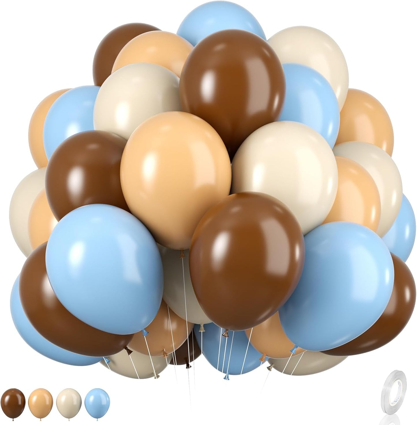 Blue and Brown Balloons, 12inch Bear Balloons Pastel Blue Beige Brown Latex Ballons, Baby Blue Cream Coffee Party Balloon For Teddy Bear Birthday Baby Shower Decorations