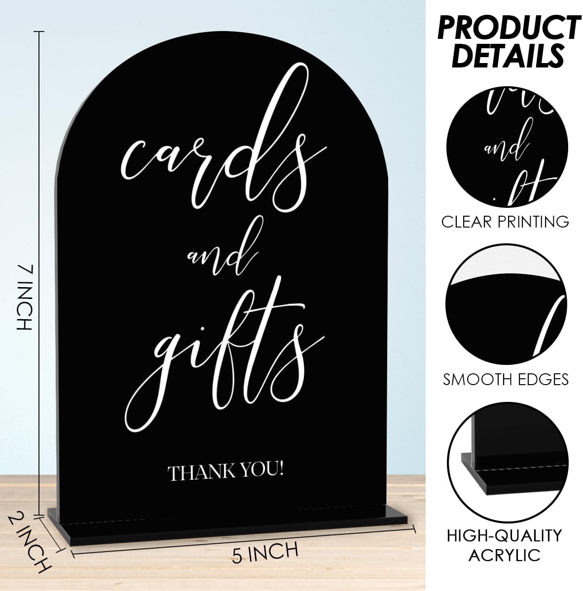 Black Cards and Gifts Sign, Wedding Engagement Bridal Shower Baby Shower Party Decor for Reception Reception, Weddings Acrylic Sign
