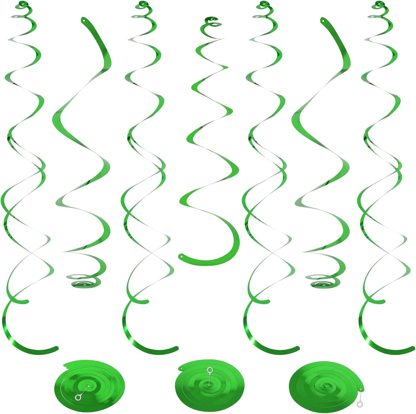 24 PCS Green Hanging Swirl, Sparkle Ceiling Hanging Decorations, Plastic Streamer Party Decorations with Double-Swirls and Single-Swirls for Birthday Decorations, Graduation, Baby Shower