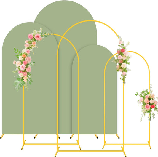 FUHSY Wedding Arch Backdrop Stand and Sage Green Arch Cover Set of 3 (6FT, 5FT, 4FT) Metal Arches Stable Frame Stands with Spandex Backdrop Cover for Birthday Party Bridal Baby Shower Decor