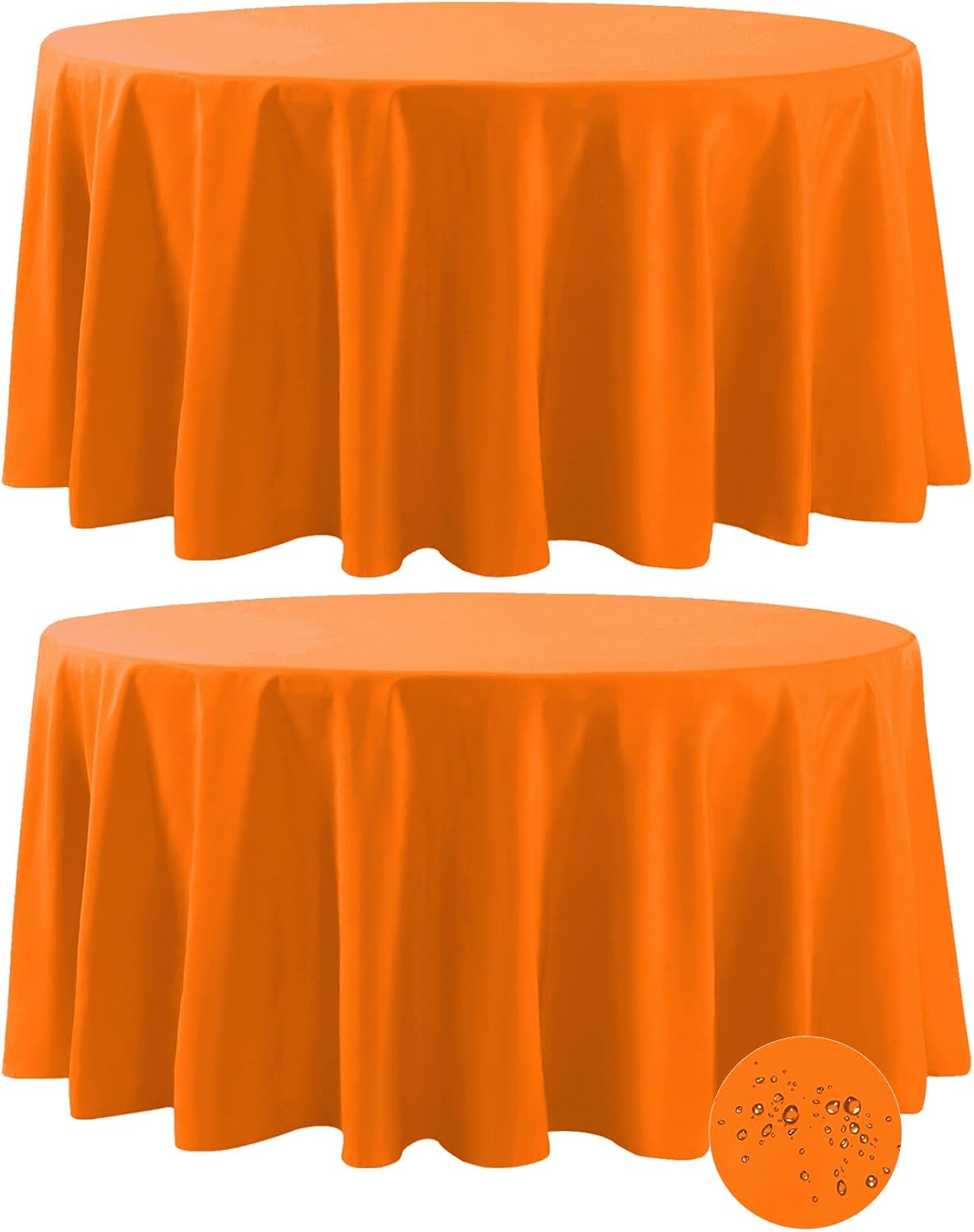 Fokitut 2 Pack Waterproof Round Tablecloth, 132 Inch, Stain Resistant and Wrinkle Polyester Table Cloth, Fabric Table Cover for Kitchen Dining, Wedding, Party, Holiday Dinner-Orange