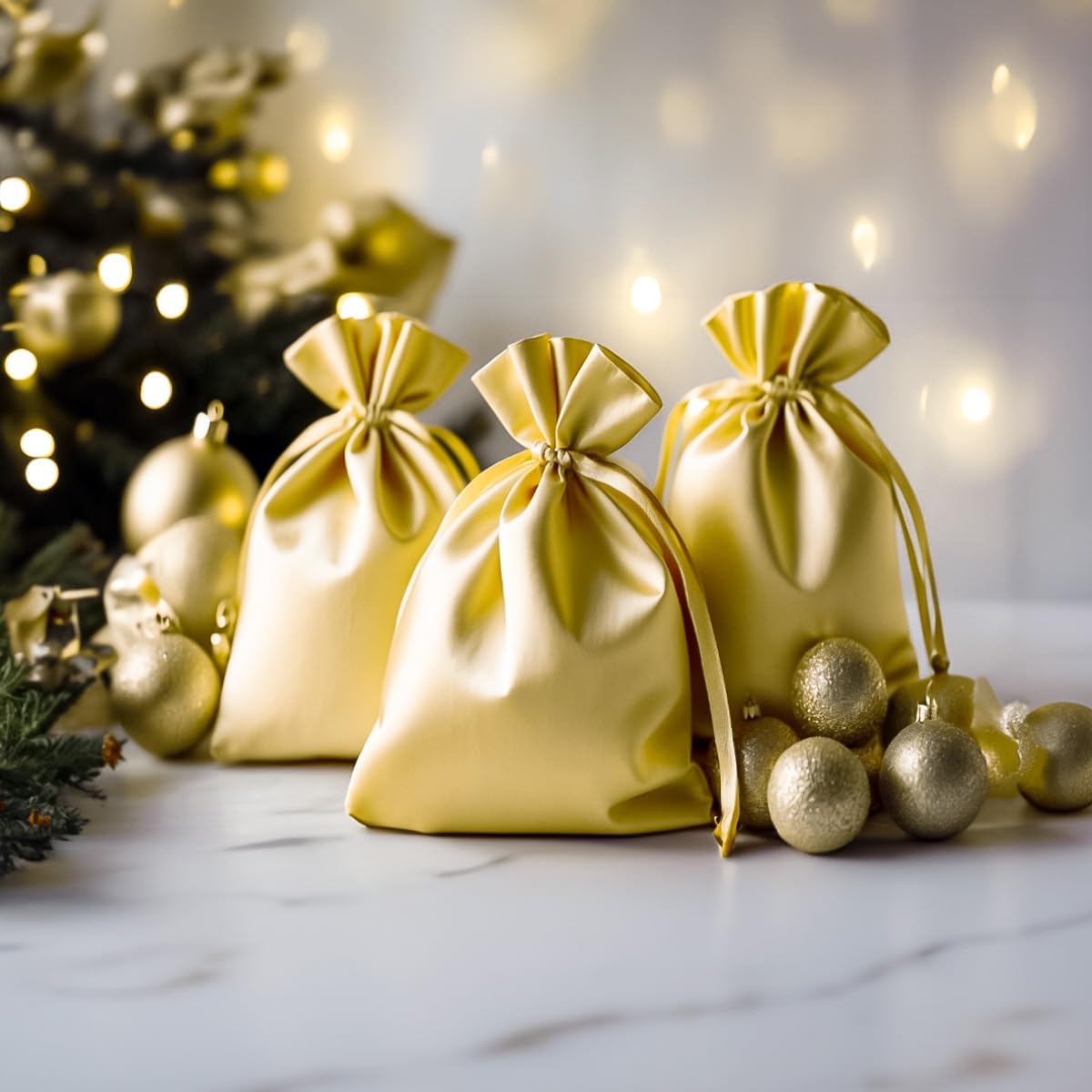 3" x 4" Gold Satin Gift Bags, Jewelry Bags, Wedding Favor Silky Drawstring Baby Shower Christmas 50 per Pack