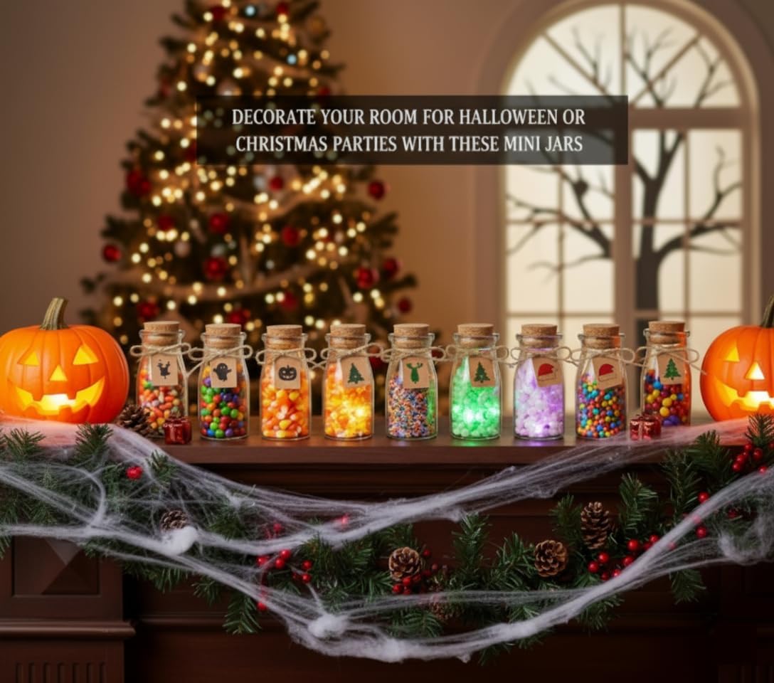 Otis Classic Small Glass Jars with Lids – Set of 12 Mini Glass Bottles with Corks for Halloween Decorations Fall Décor Wedding & Party Favors, Halloween DIY Crafts, Potions, Spices & Candy, 3.4 oz
