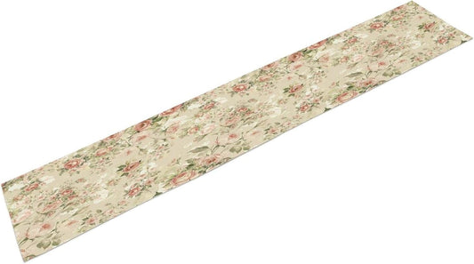 Lovely Rose Table Runner, Red and White Vintage Rose Delicate Floral Natural Pattern Long Table Restaurant Kitchen Holiday Party Decoration,13in（33cm） W * 36in（92cm） L