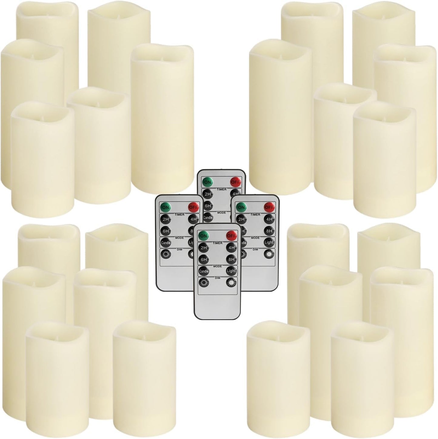 Set of 24 Waterproof Outdoor Flameless Candles, LED Candles with 4 Remote and Timer,(H 4" 5" 6" x D 2.2"),for Halloween Wedding Festiv