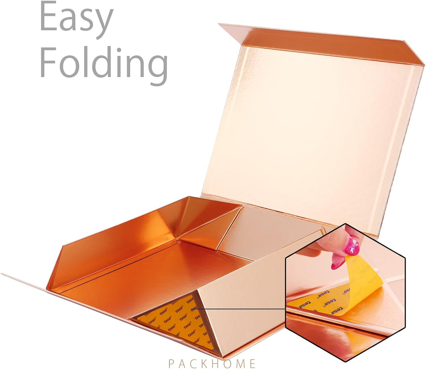 PACKHOME Large Gift Box 13.5x10x3.5 Inches, Sturdy Shirt Box with Magnetic Lid for Multiple Occasions (Glossy Rose Gold)