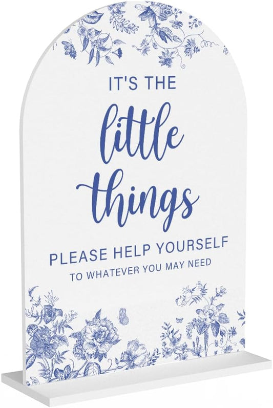 Acrylic Wedding Signs, Dusty Blue Wedding Decor, Blue Weddings Decor, Modern Calligraphy Arch Acrylic Table Top Sign for Weddings Parties Dinners - It's the Little Things (White)