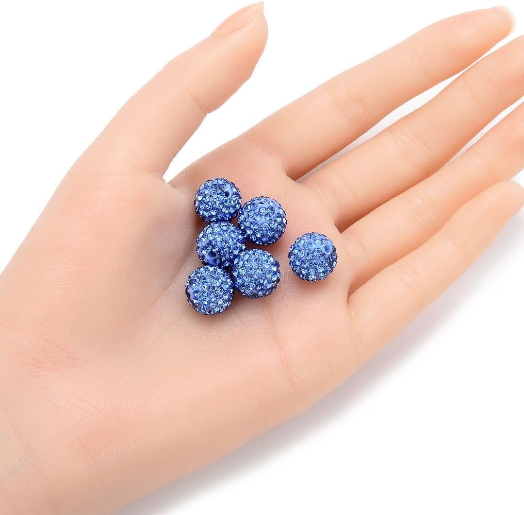 50pcs Adabele Grade A Suncatcher Crystal Rhinestone Pave Loose Beads 12mm Light Sapphire Blue Polymer Clay Disco Ball Spacers Compatible with Shamballa All Craft Jewelry Making DB12-14