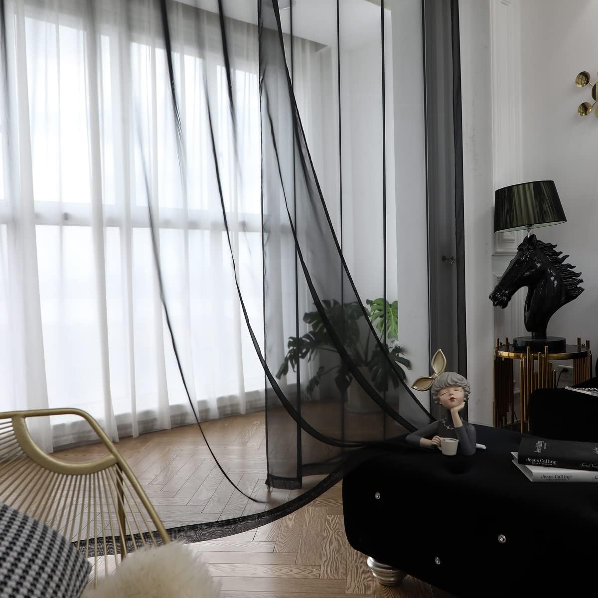 Window Black Sheer Curtains 72 Inches Long 2 Panels Sheer Curtain Basic Rod Pocket Panel for Bedroom Children Living Room Yard Kitchen (Black, 52" W x 72" L | 2 pcs)