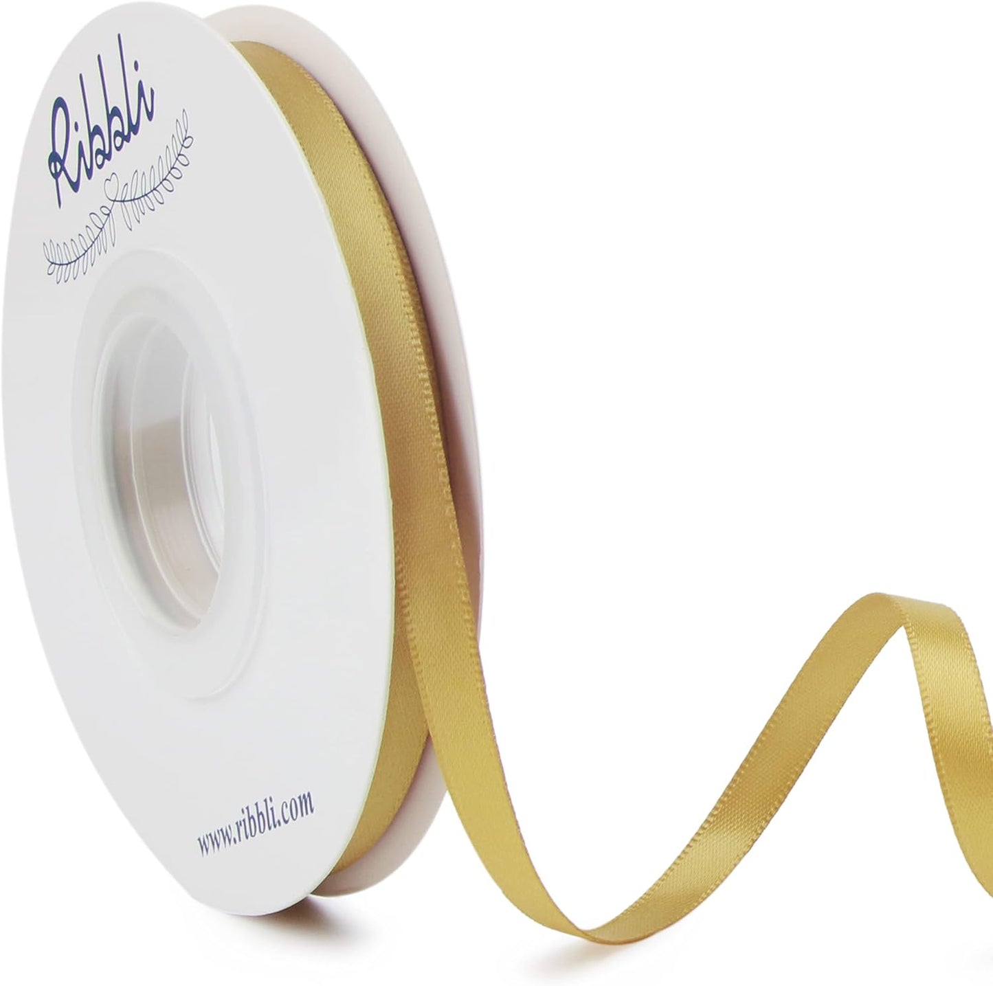 Ribbli Double Faced Gold Satin Ribbon,1/4” x Continuous 25 Yards,Use for Craft Bows Bouquet, Gift Wrapping, Wedding Decoration, Floral Arrangement