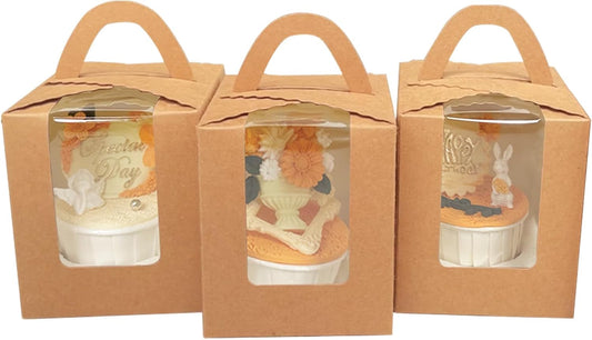 Bakepacker Auto-pop up Individual Cupcake Boxes with Window 60 Count Brown Single Cupcakes Box 3.6 x 3.6 x 4.3inch Cupcake Carrier
