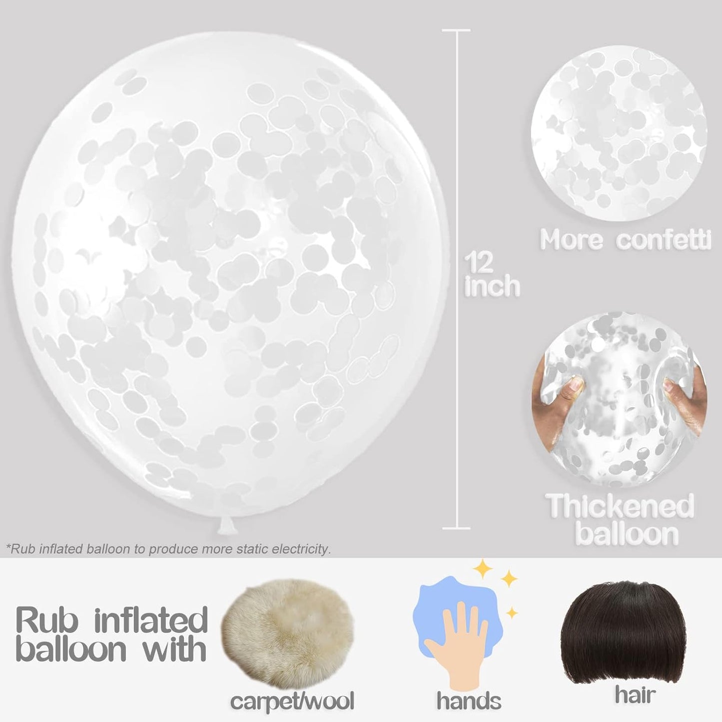 White Confetti Balloons, 25 Pcs Thickened 12 Inch Clear Latex Balloon with Confetti Inside for Graduation Engagement Bridal Shower Party Baby Shower Gender Reveal Birthday Party Decoration Supplies