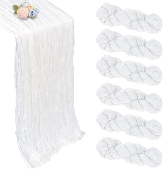 6 Pack White Cheesecloth Table Runner 10ft Boho Gauze Fabric Cheese Cloth Table Runner 35 x 120 Inch Rustic Sheer Runner for Romantic Wedding Decor Baby Shower Party Table Centerpiece Decoration