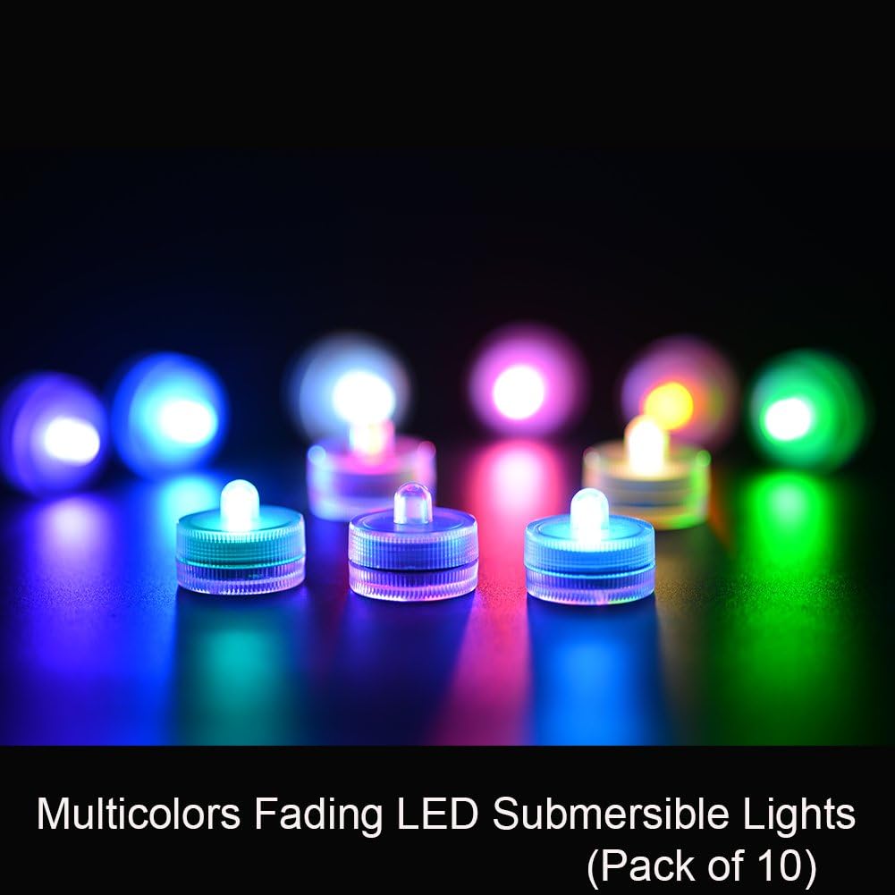 Submersible LED Lights cr2032 Battery Powered Underwater Waterproof LED Tea Light Candles for Events Wedding Centerpieces Vase Floral Xmas Holidays Home Decor Lighting(Pack of 12) (Multi-colored)