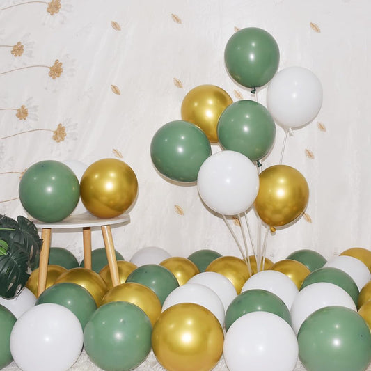 300 Pack Sage Green Gold and White Balloons 5 Inch Latex Green White Metallic Gold Bulk Small Balloon Arch Garland Kit for Birthday Wedding Bridal Baby Shower Supplies Graduation Party Decorations