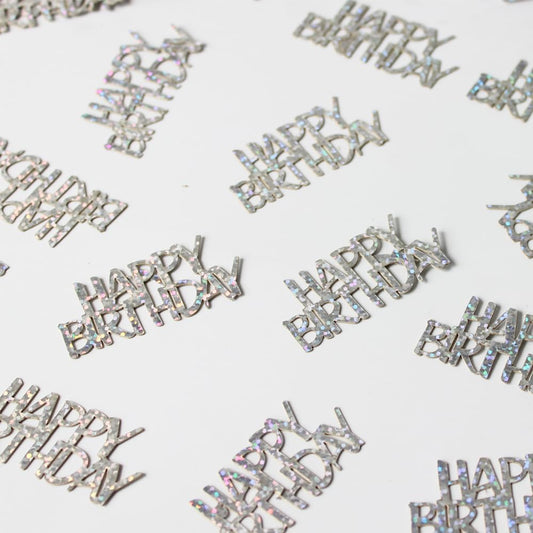100PC Confetti Happy Birthday Table Decorations - Silver Table Scatters for Disco/Music Themed Birthday Anniversary Party Supplies