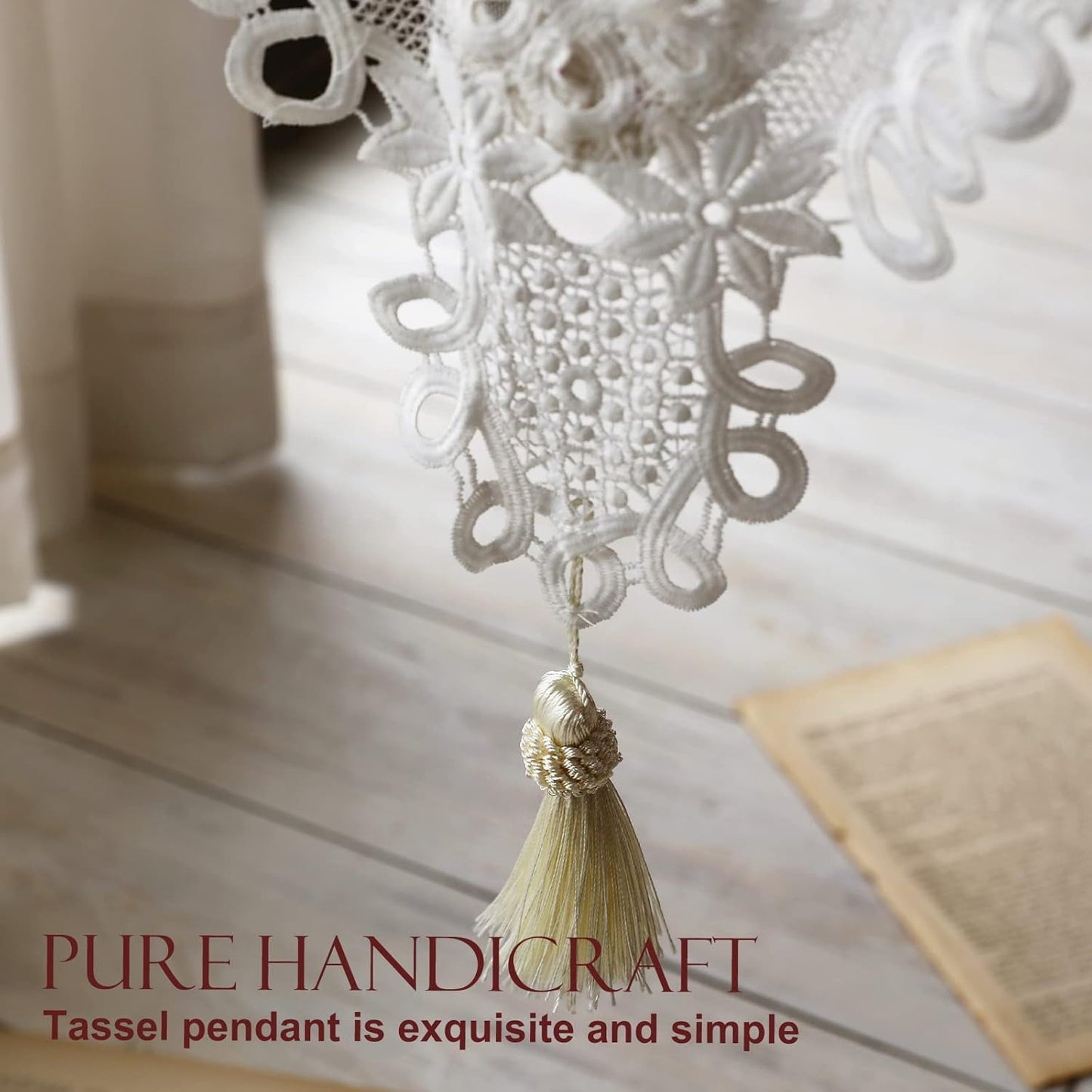 patdrea Designer Vintage White Lace Table Runner,Crochet Decorative Table Covers,Chiffon Embroidered Tasseled Table Runners, Cutwork Dresser Runners,Christmas Wedding Party Bridal 16x102 Inches Long