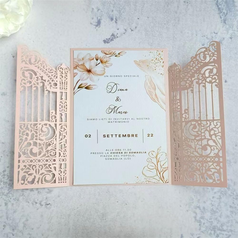 MillaSaw Soft Pink Laser Cut Gate Invitation for Wedding Bridal Shower Birthday Quinceanera Invitation 25 Sets (soft pink, 4.9"x7.1")