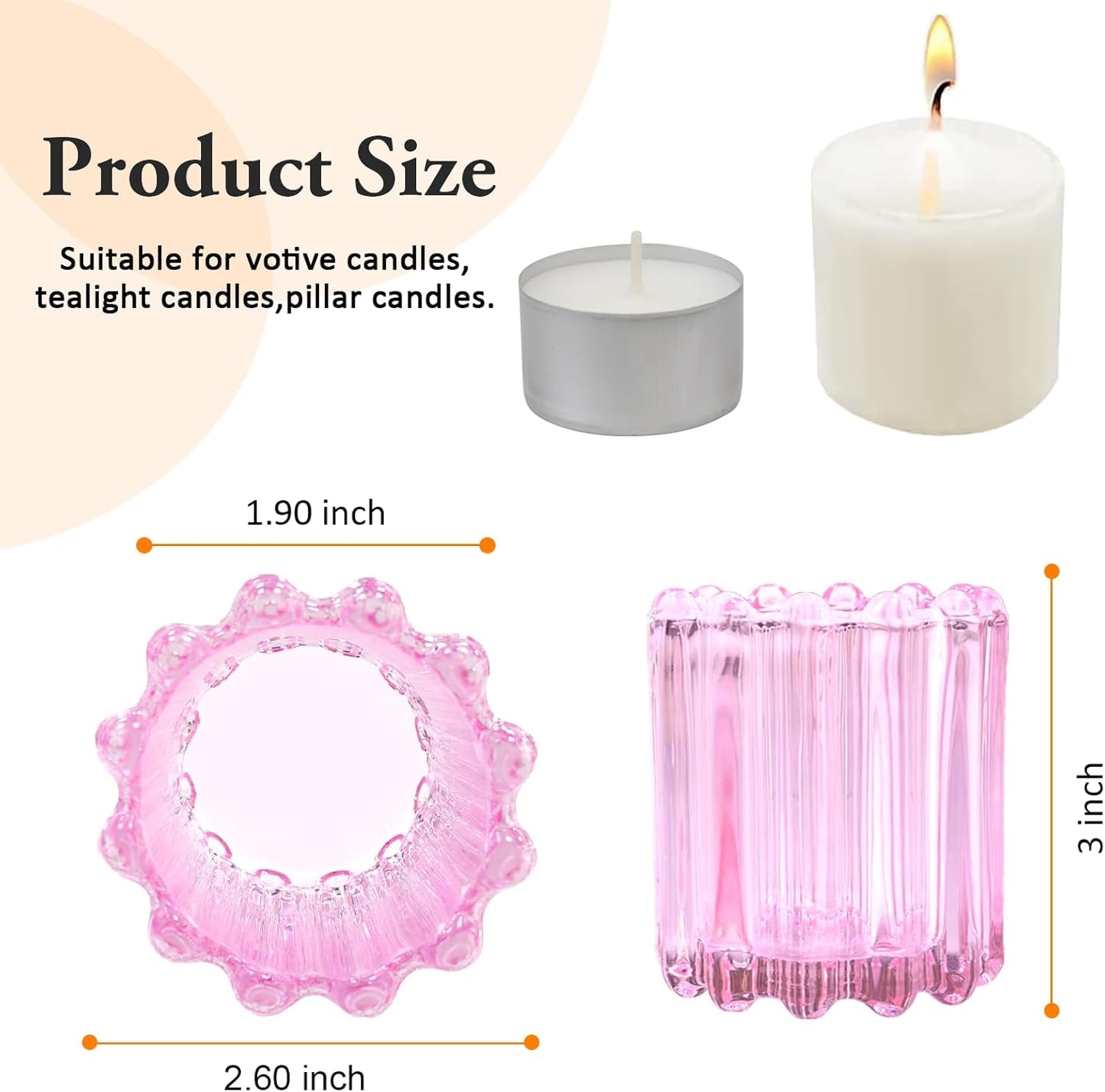 GOLDEAL 12Pcs Pink Glass Votive Candle Holders Tealight Holders Decorative, Tea Candle Holders Bulk,Candlestick for Wedding, Party,Dinner, Home Table Decor.