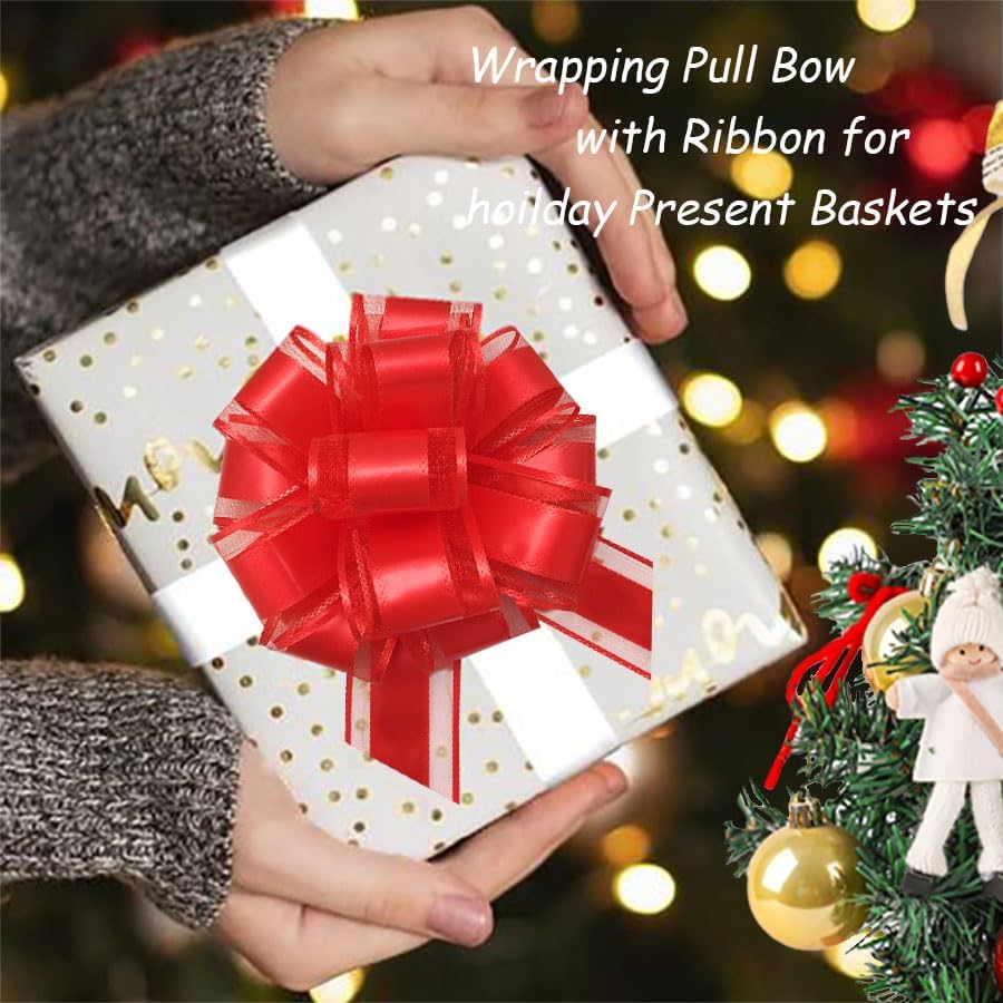 6 Pieces Large Pull Bows,6 inches,Bow for Gift Wrapping,Pull Bows for Party Birthday Gift Wedding Baskets Gift Decorations, Flower Decorations (Red)