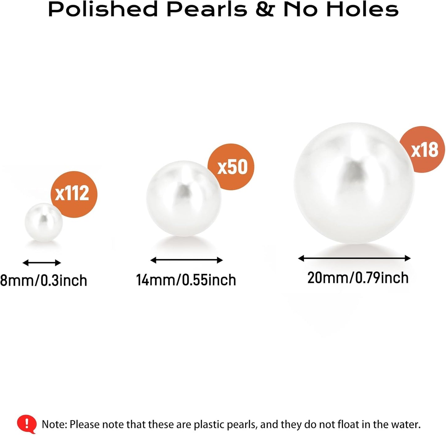 180PCS White Beads for Centerpieces Vases, No Hole Polished Pearl Makeup Beads Mixed 8/14/20mm Sizes, Pearl Vase Fillers Table Scatters for Party Wedding Decor