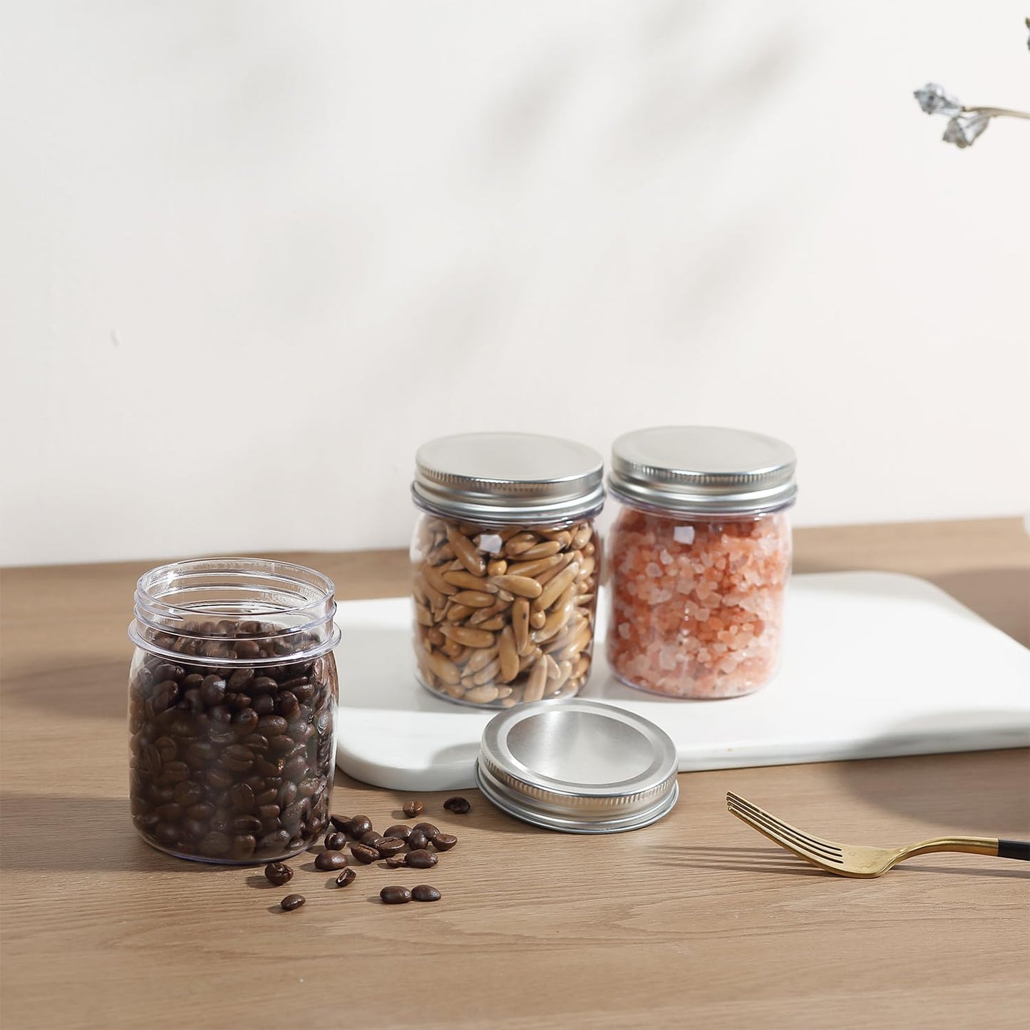 novelinks 8 oz Clear Plastic Jars with Screw-On Lids - BPA-Free Refillable Storage Containers for Slime, Spices, Crafts, Kitchen & Home Organization (48 Pack,Silver)