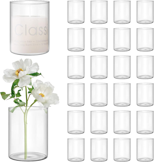 24 Pcs 4 Inch Tall Glass Vases Bulk Clear Cylinder Flower Vases Transparent Candle Holder for Wedding Centerpieces Home Decoration Dinners Party Event