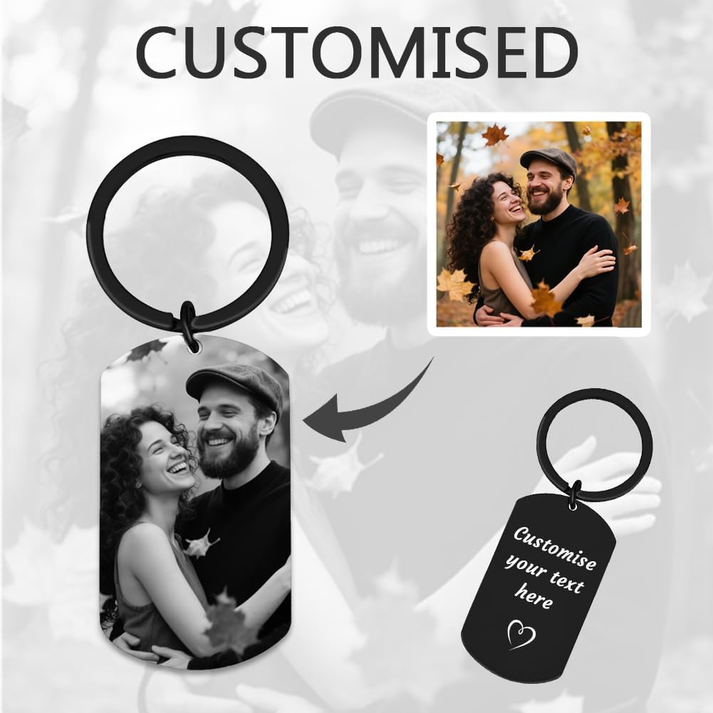 Personalised Keyring with Custom Photo & Text - Gift for Mum, Dad, Him, Her, Grandparents, Family