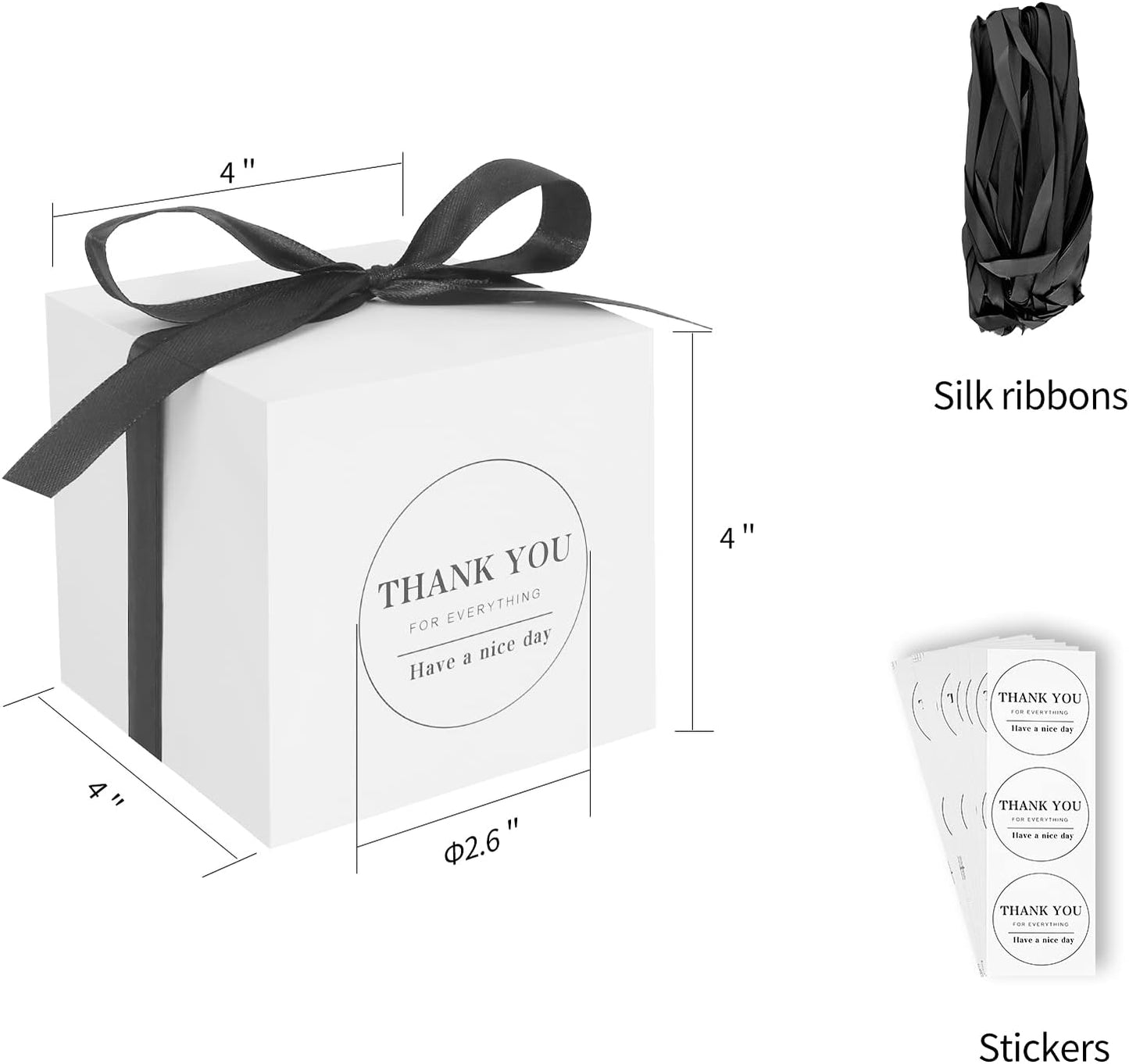 COTOPHER Small Gift Boxes 60 Pack 4x4x4 inches White Gift Boxes with Lids for Gifts, Crafting, Wedding Party Favor, Cupcake Boxes, Candy, Bridesmaids Proposal Box with Ribbons and Stickers (White, 60)