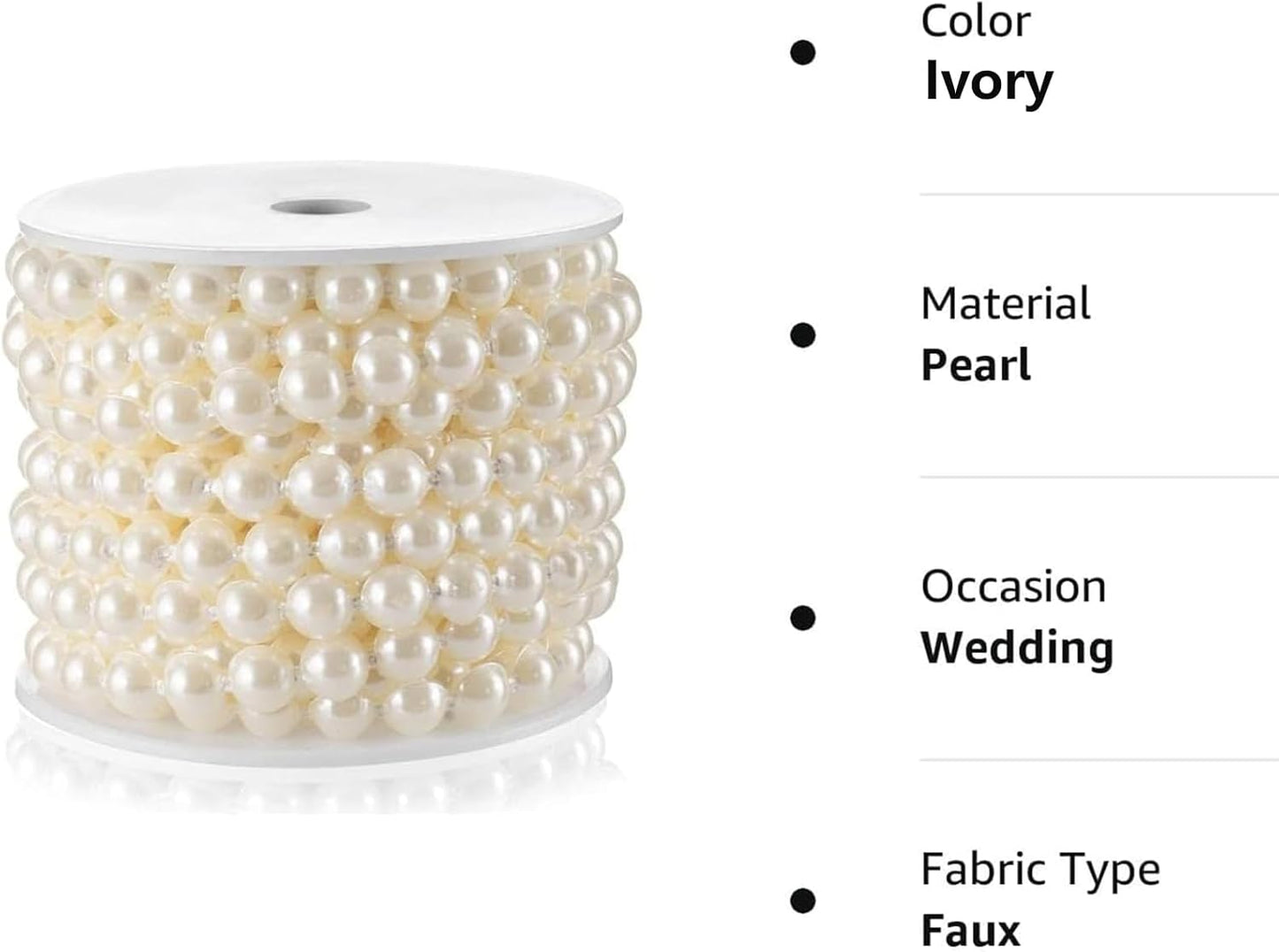 Half-Round Pearl Bead Garland String 11 Yards, 10MM Flat Pearl Beaded Spool Roll Crafts for Wedding Party Decoration (Ivory)