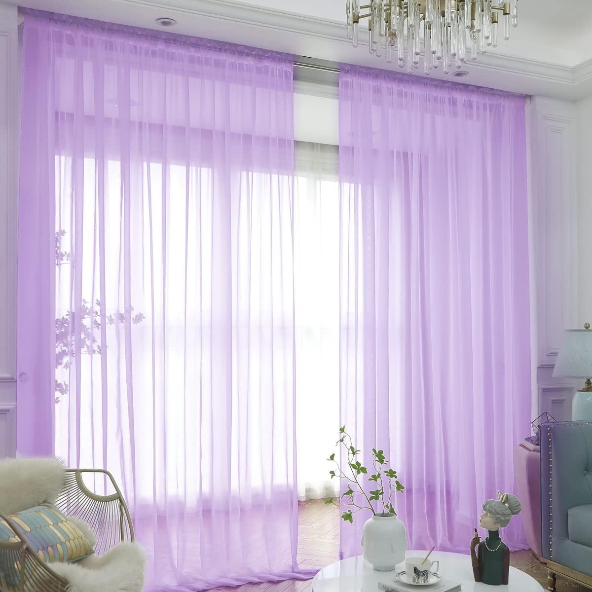 Window Purple Sheer Curtains 63 Inches Long 2 Panels Sheer Curtain Basic Rod Pocket Panel for Bedroom Children Living Room Yard Kitchen (Purple, 52" W x 63" L | 2 pcs)