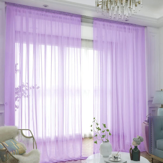 Window Purple Sheer Curtains 72 Inches Long 2 Panels Sheer Curtain Basic Rod Pocket Panel for Bedroom Children Living Room Yard Kitchen (Purple, 52" W x 72" L | 2 pcs)