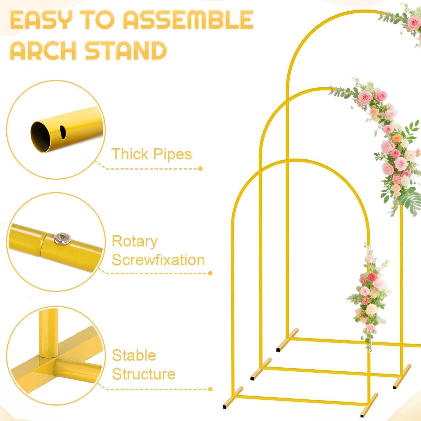 7.2FT,6.6FT,6FT Arch Backdrop Stand and Cover Set of 3 White Spandex Fitted Backdrop Cover Wedding Party Balloon Arch Stands Metal Arched Frame with Arch Covers for Birthday Baby Shower Ceremony Decor