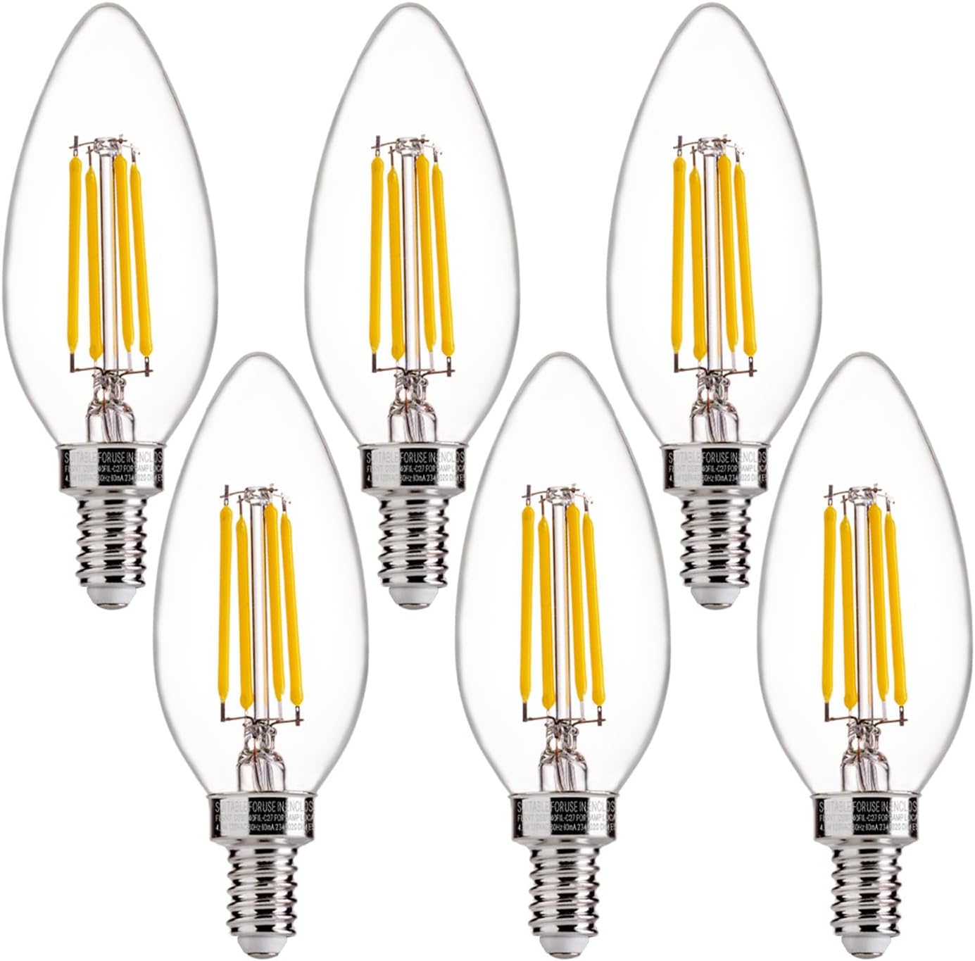 FLSNT 60W Equivalent LED Chandelier Light Bulbs, Dimmable LED B11 E12 Candelabra Base Bulbs, 3500K Natural White, 550LM, 6 Pack UL,CA65 Listed.