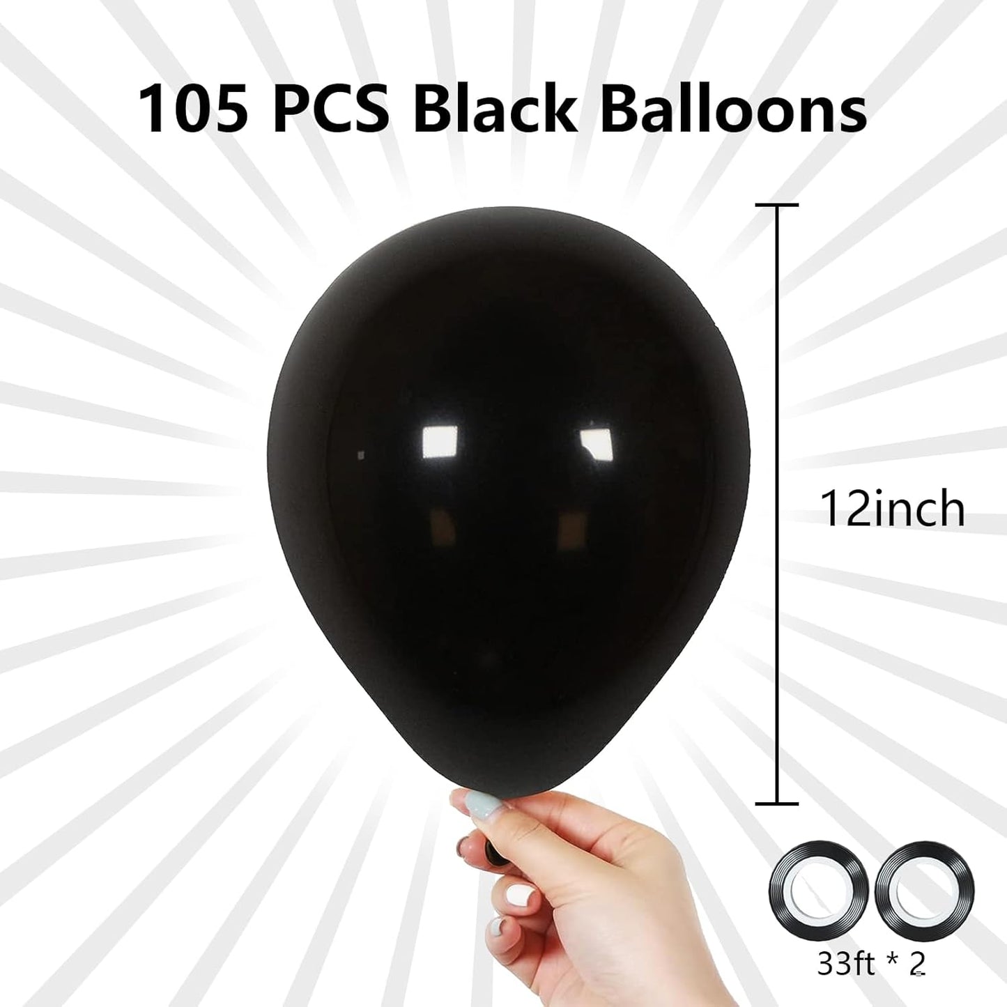 12 Inch Black Balloons, 105 Pcs Party Latex Balloons for Birthday Party, Graduation, Wedding Decorations Supplies (Black)