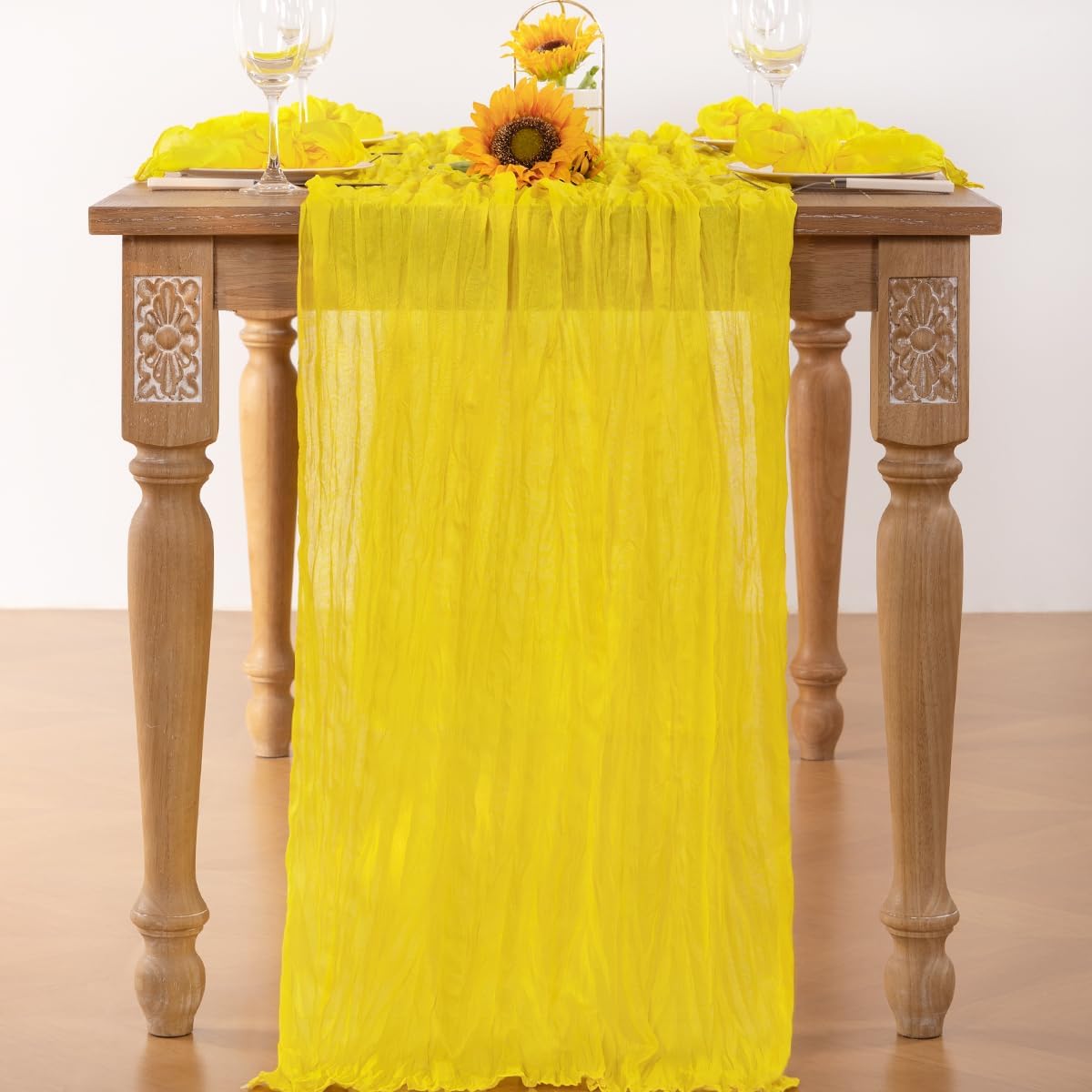 Lemon Yellow Cheesecloth Table Runner 10 Pack Fall Table Runners Boho Gauze 120 Inches Yellow Cheese Cloth Fall Table Decorations for Thanksgiving Wedding Bridal Baby Shower Parties Decor