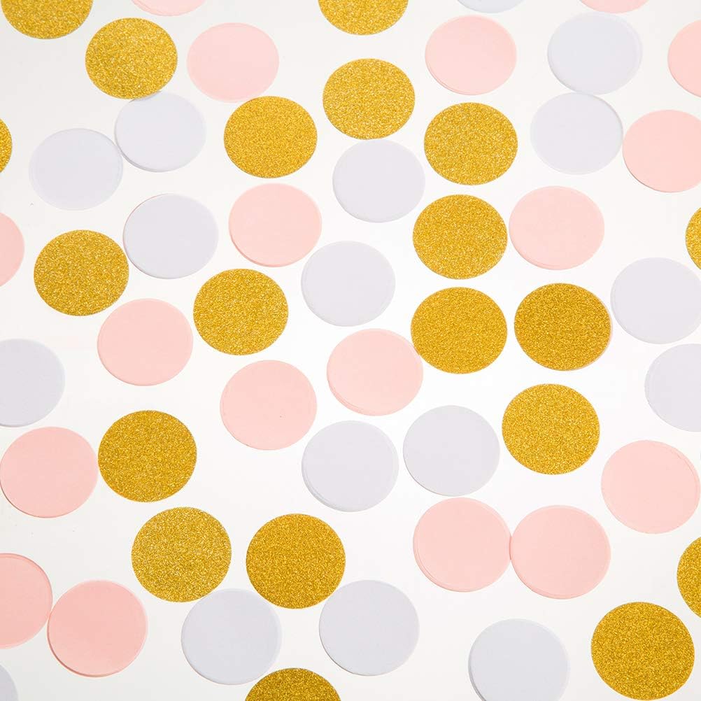MOWO Confetti Circles Wedding Party Decor and Table Decor, 1.2’’ in Diameter (glitter gold pink and white mix,200pc)