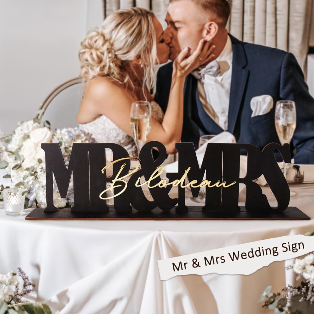callie Personalized Mr and Mrs Wedding Table Sign, Custom Name Date Mr and Mrs Table Decor for Wedding, Bridal Shower, Anniversary Party