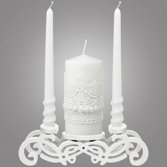 Irenare Unity Candles with Holder for Wedding Ceremony Wedding Decortions Accessories Glass Candle Holder Pillar Candle for Formal Events Church(Stylish Style)