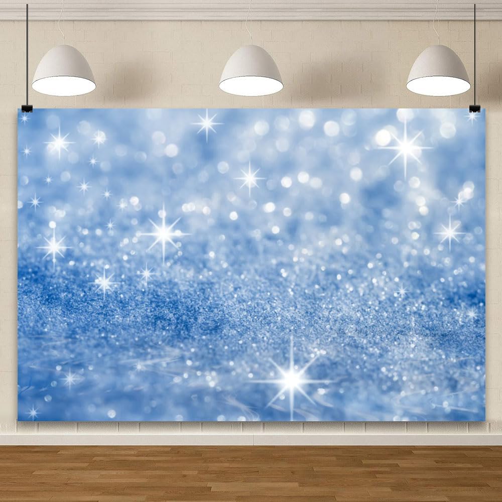 YongFoto Silver Blue Glitter Backdrop 10x8ft Silver Light Spots Blue Sequin Bokeh Photography Background Birthday Bridal Shower Wedding Photography Background Party Banner Portraits Photoshoot Props