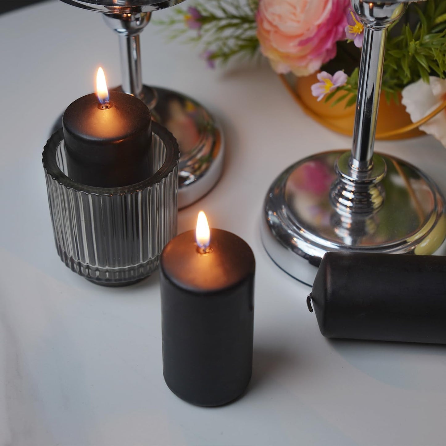 Set of 20 | 2X 4 inch Tall Pillar Candles, Soy Wax. Perfect for Candlelight Dinner, Home Decoration, Party, Wedding.(Black)