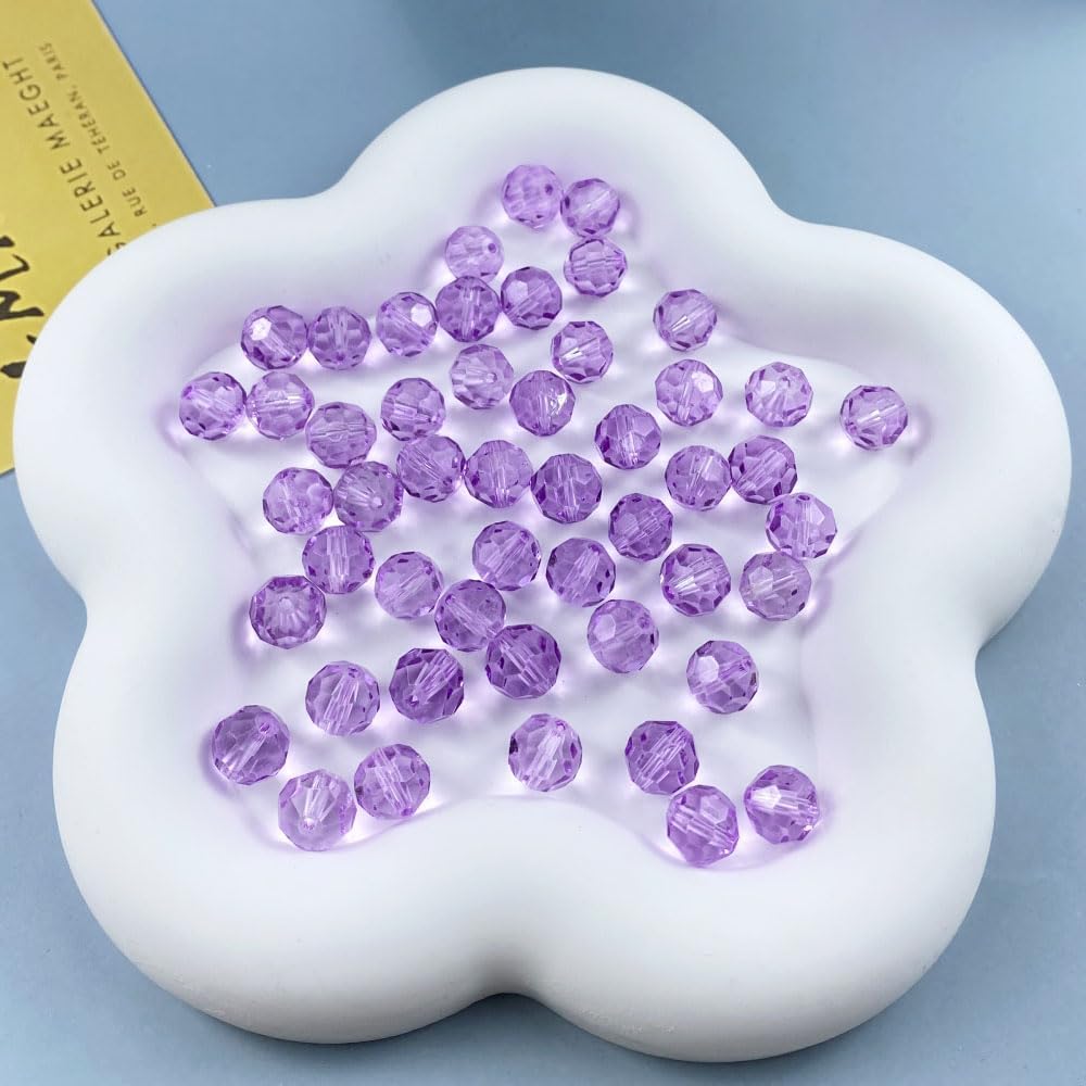 100 PCS 8mm Crystal Glass Beads Round Multiple Faceted Loose Spacer Glass Beads for DIY Handcrafte Bracelet Necklace Earring Jewelry Making(Purple)