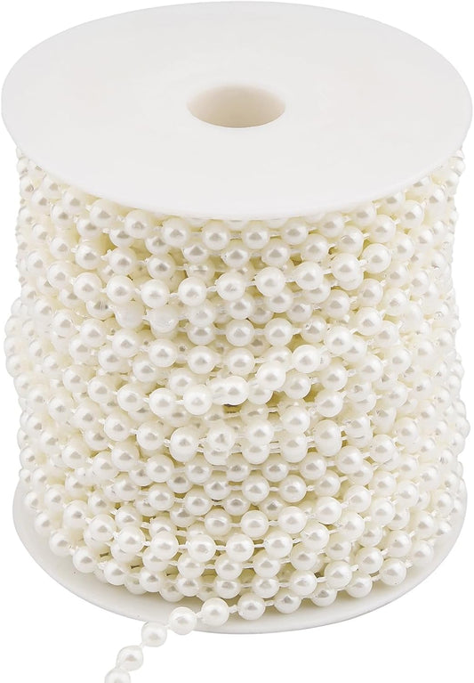 5mm Pearl Beads 66 Feet Pearls String Garland Roll Strand Artificial Beads Chain for Wedding Centerpiece Backdrop Christmas Tree Decoration DIY, Ivory